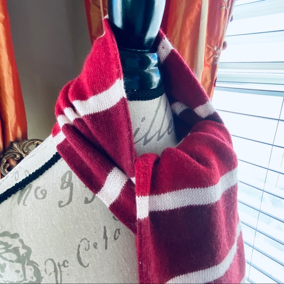 Merona Fuzzy Rabbit Hair Blend Burgundy White Red Stripe Knit Scarf 58" Length - Picture 12 of 16